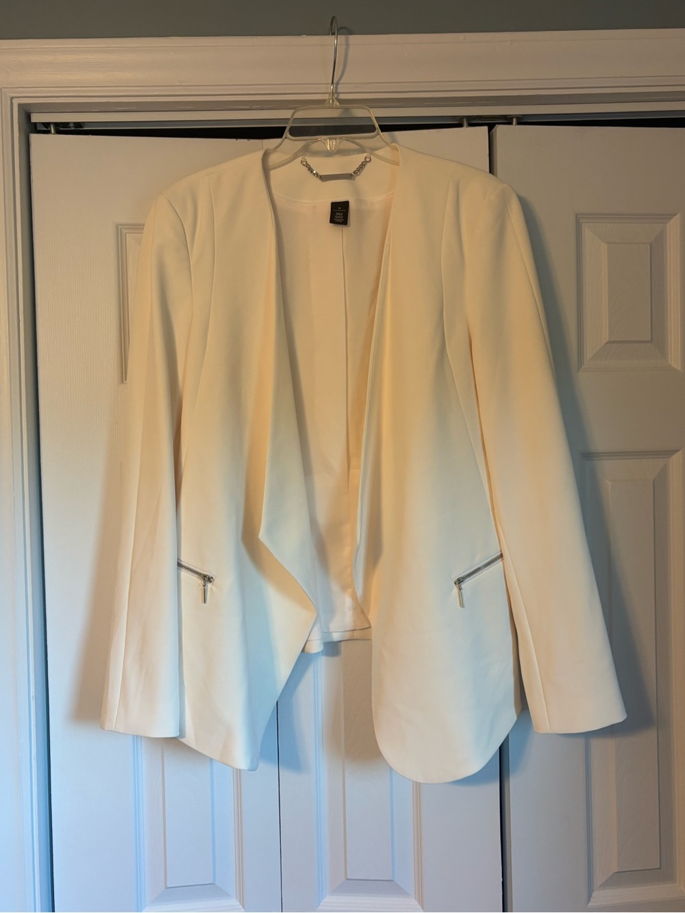 White House Black Market Cream Open-Front Draped Blazer with Zip Pockets